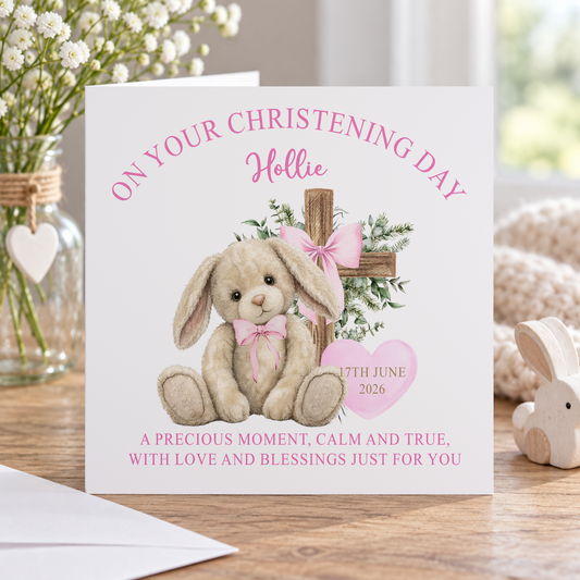 Christening Card – Pink Bunny Keepsake