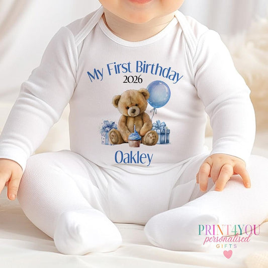 Personalised First Birthday Outfit – Soft Cotton Baby Vest Set & Sleepsuit
