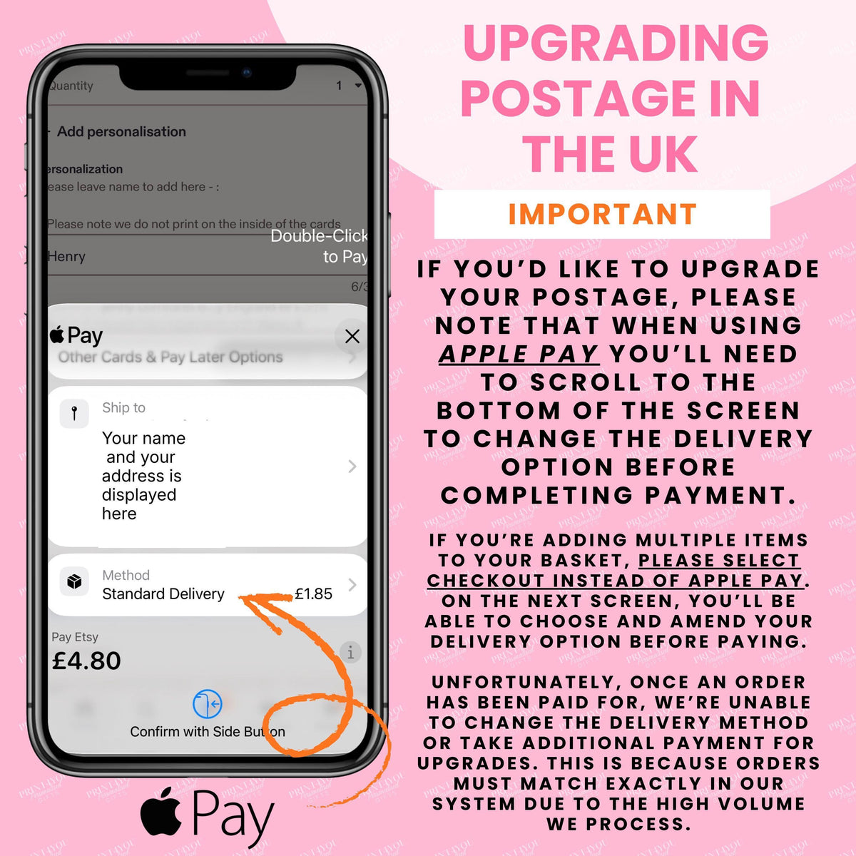 Upgrading postage in the UK – choose your delivery option before paying with Apple Pay