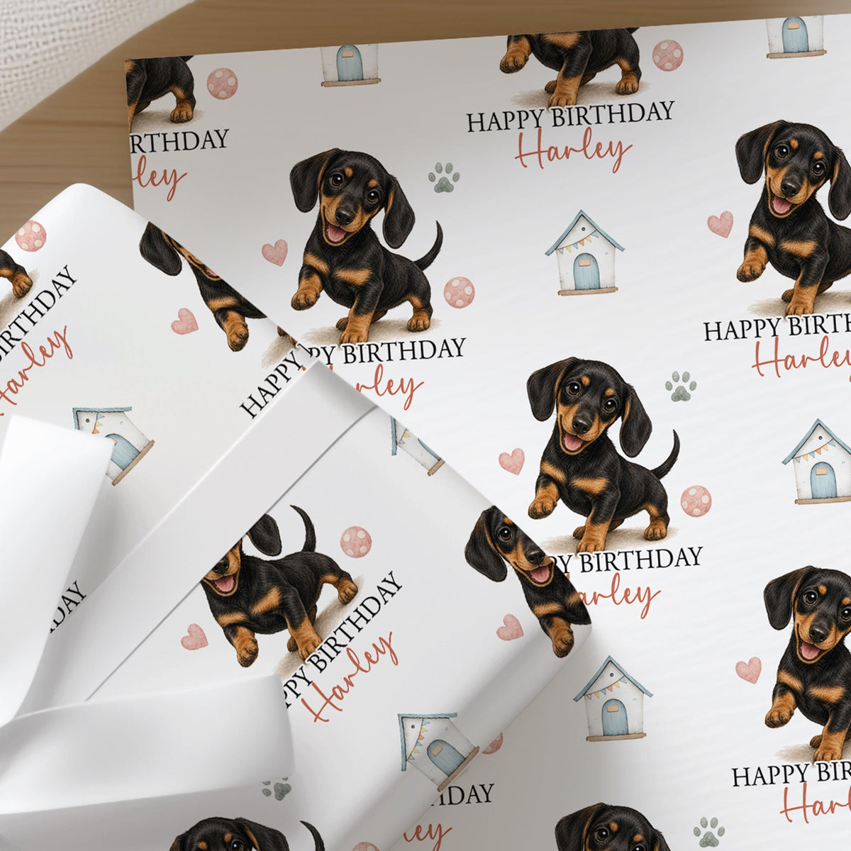 Dachshund Wrapping Paper, Personalised Name, Sausage Dog Gift Wrap