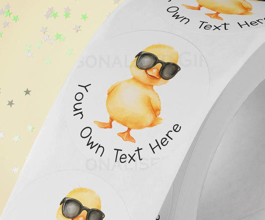 Personalised yellow duck sunglasses stickers, strip of three, 5cm