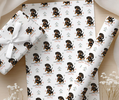 Dachshund Wrapping Paper, Personalised Name, Sausage Dog Gift Wrap