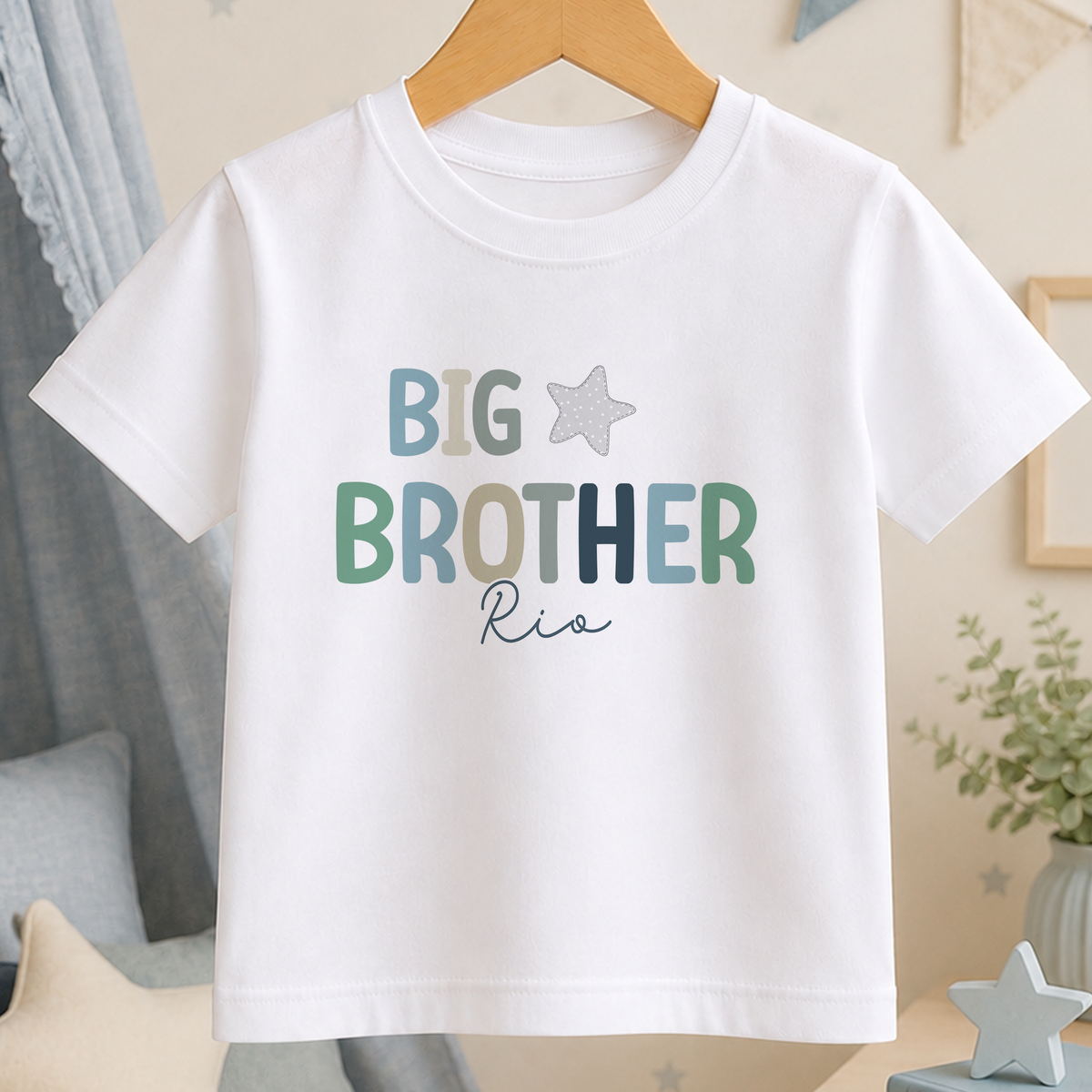 A white t-shirt with the text "BIG BROTHER Rio" printed on it.