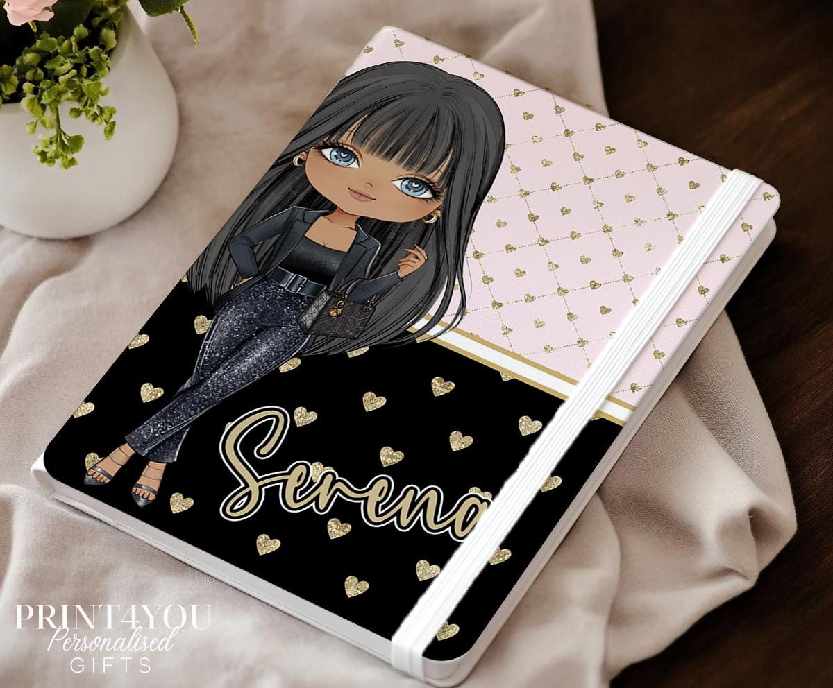 Personalised girl's PU leather diary with gold heart design – Girl 4 character cover