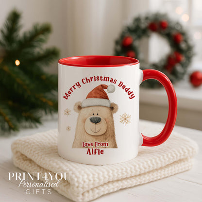 Personalised Christmas Mug – Bear in Santa Hat, Gift from Child or Grandchild