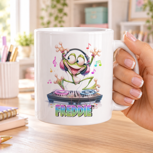 Personalised DJ Frog Mug – Kids Music Mug, Glossy Finish