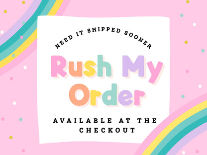 Promotional graphic offering a rush shipping upgrade at checkout