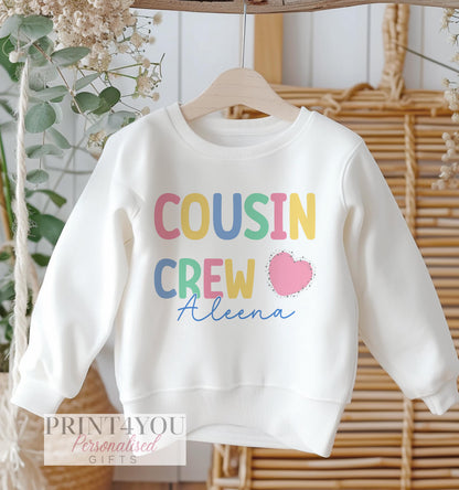 Personalised Cousins Crew sweatshirt with custom name, size 6-12 months