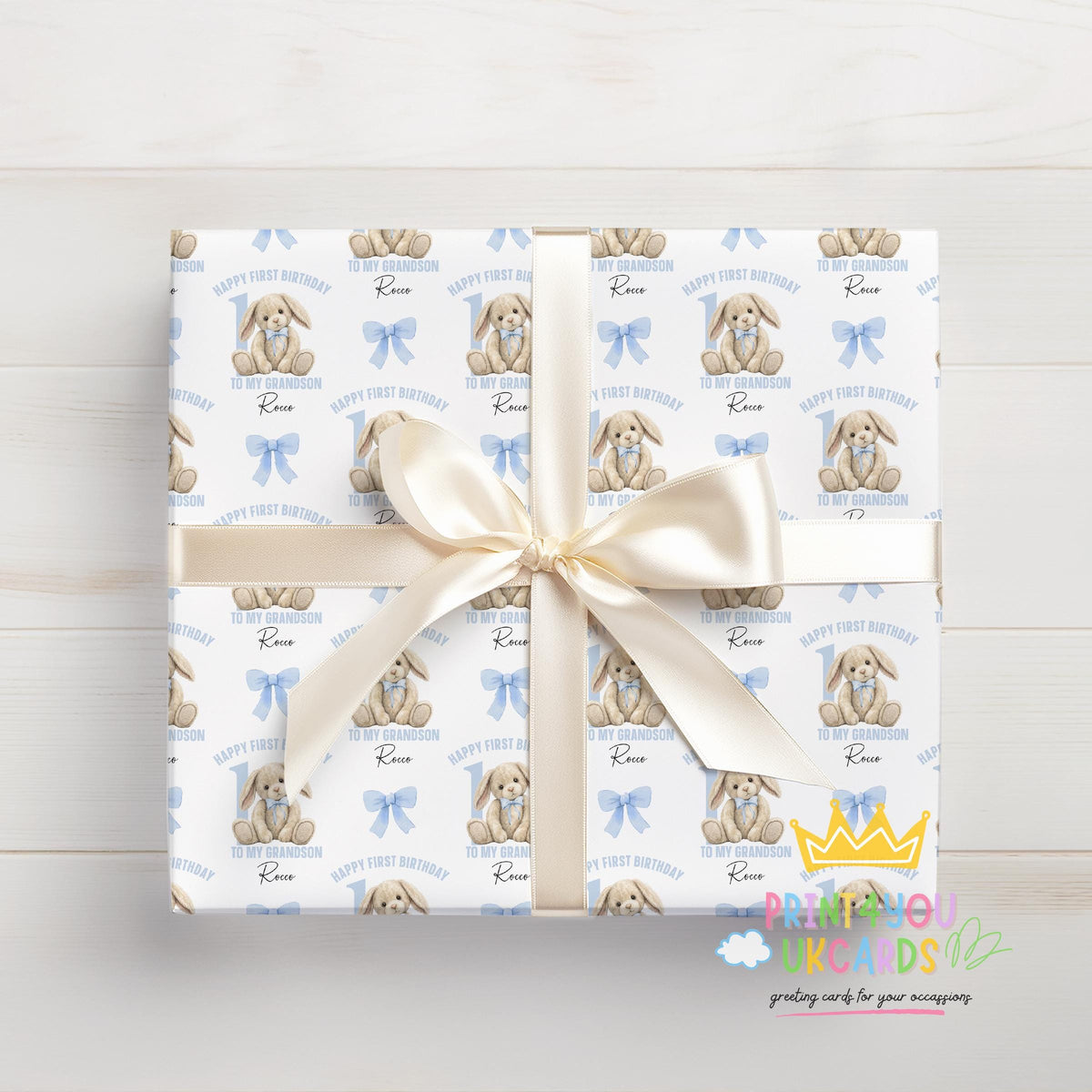 Printed birthday wrapping paper shown as wrapping paper
