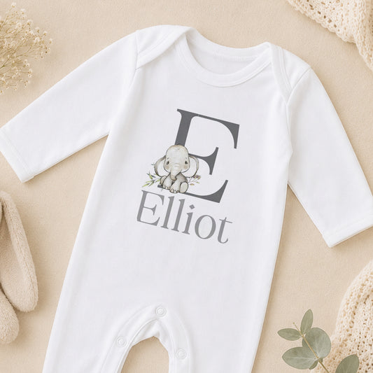 Personalised Elephant Alphabet sleepsuit