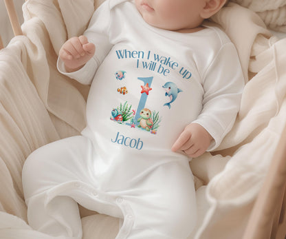 Personalised under the sea vest with turtle, dolphin and starfish print and custom name.