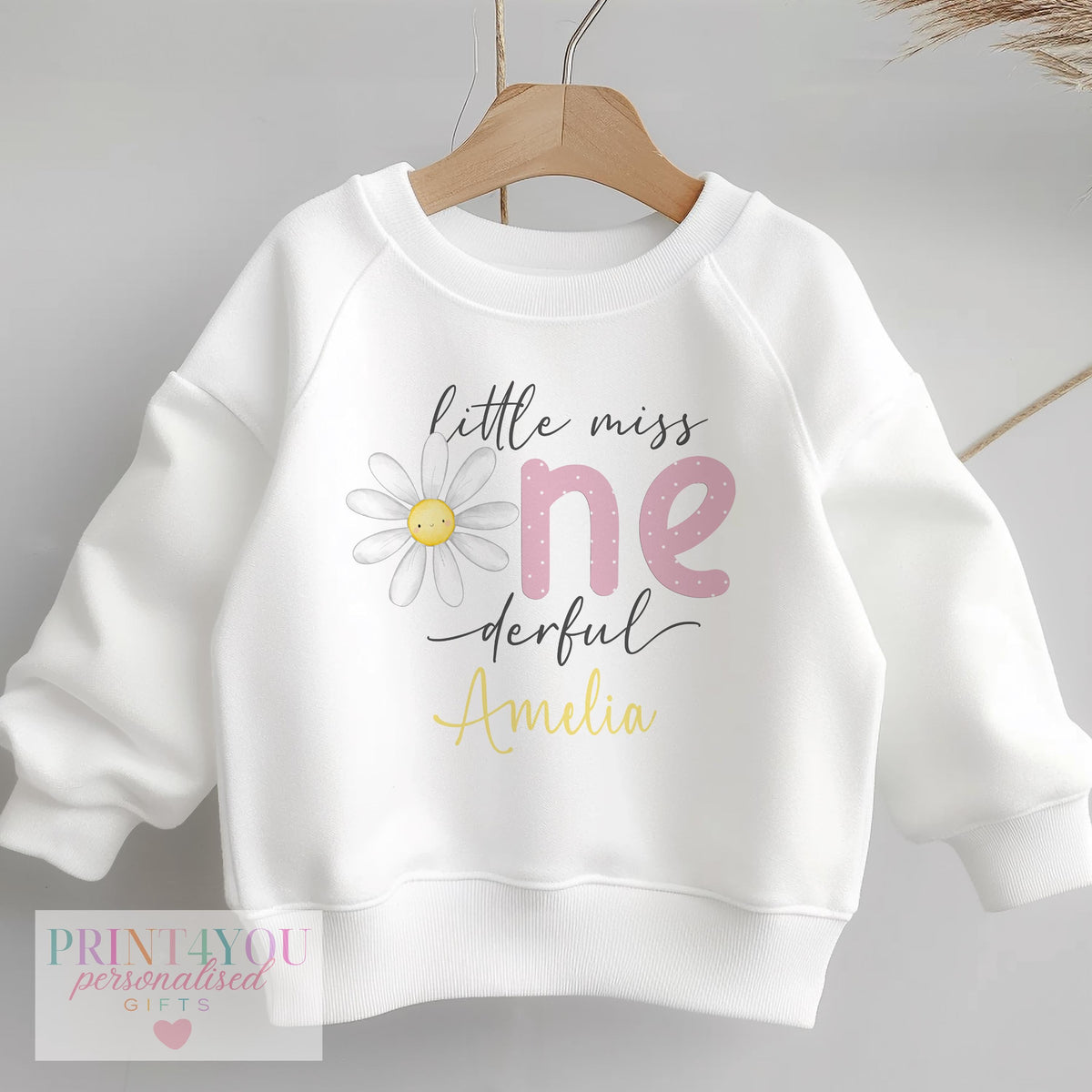 Personalised Little Miss One-derful first birthday sweatshirt in size 6-12 months
