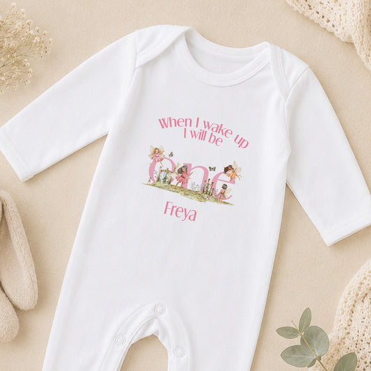 Personalised Fairy First Birthday sleepsuit