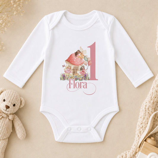 Personalised Fairytale Fairies First Birthday long sleeve vest