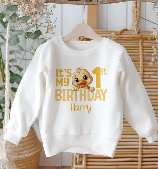 Personalised first birthday sweatshirt for babies in size 6-12 months, customised with name