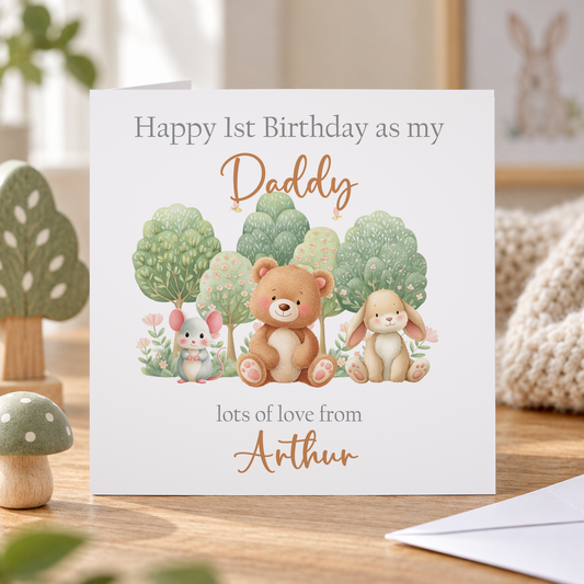 First Birthday Card for Daddy – Woodland Animal Design