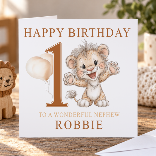 First Birthday Card – Lion Keepsake, 6x6 Inch