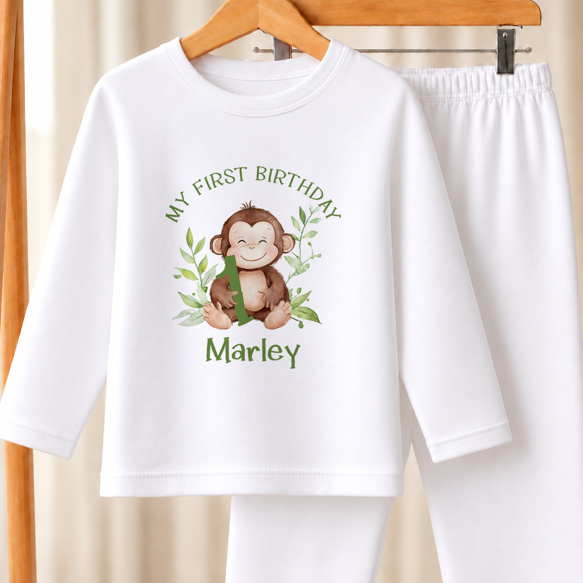 Personalised First Birthday white pyjamas