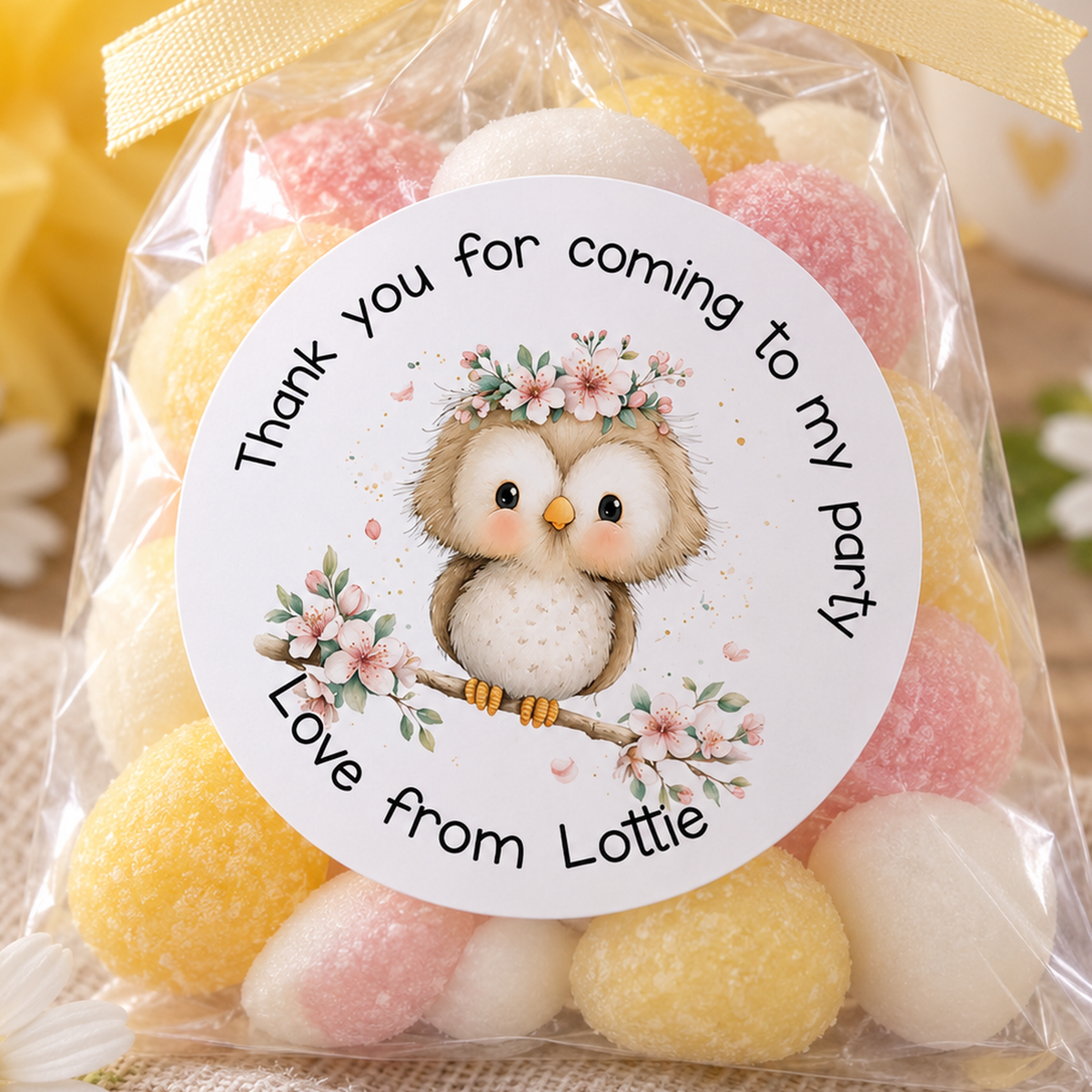 Floral Owl Party Stickers – Personalised Woodland Birthday Labels