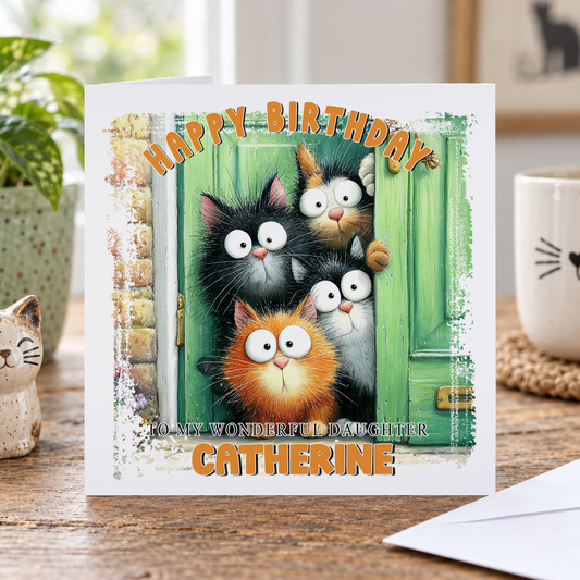 Funny Cat Birthday Card, 6x6 Inch Luxury Greeting Card