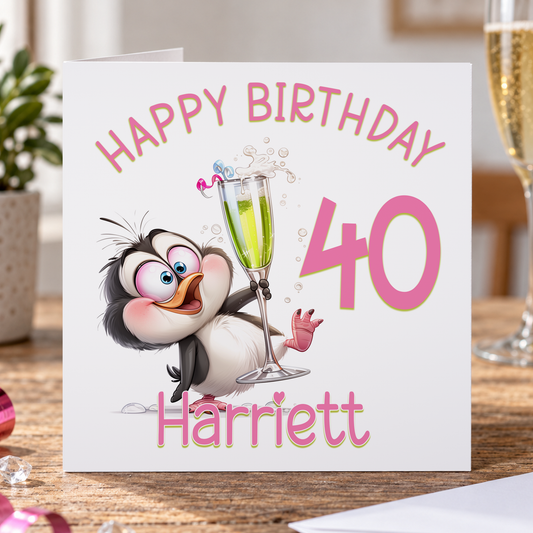 Funny Penguin Birthday Card – Personalised Milestone Card, 6x6 Inch Square