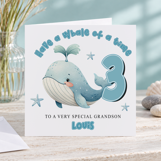 Have a Whale of a Time! Personalised Whale Birthday Card for Kids
