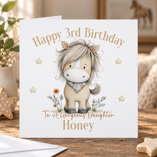 Horse Birthday Card – Personalised Pony & Floral Design