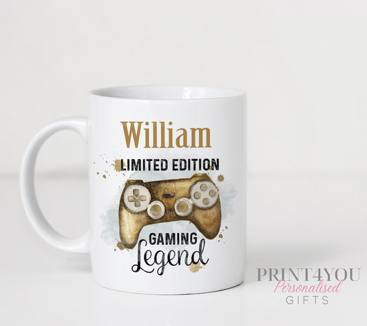 Personalised White Gaming Mug with Gold Controller Design