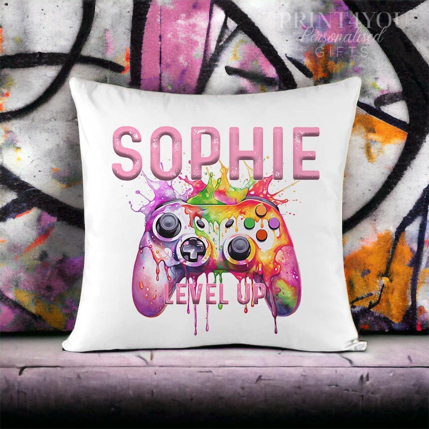 Personalised velvet cushion cover in pink design, cover only, 40x40cm.