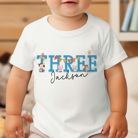 Personalised girls birthday t-shirt with farm animal design, 1-2 years size
