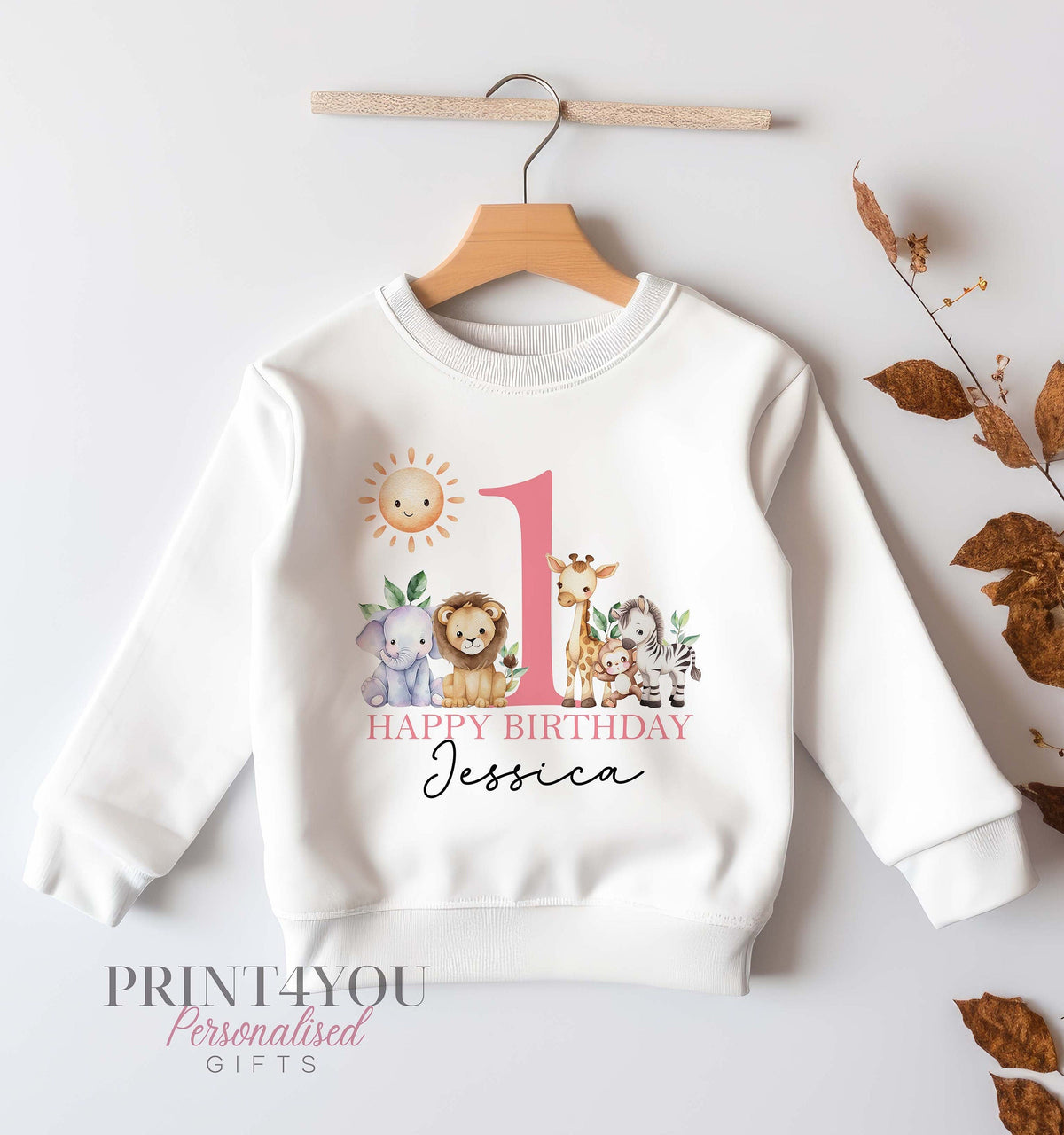 Personalised jungle safari first birthday sweatshirt, 2-3 years – Print4You Personalised Gifts