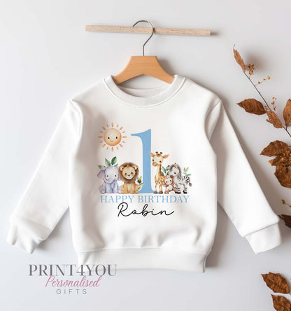 Personalised jungle safari first birthday sweatshirt with custom name, 6-12 months – Print4You Personalised Gifts