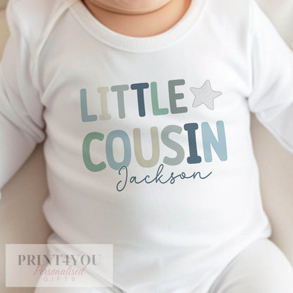 Personalised Little Cousin vest in soft white cotton