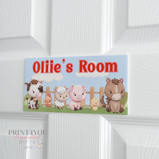 Personalised Bedroom Door Plaque – White Acrylic Farm Animal Sign For Kids Room - Adhesive pads