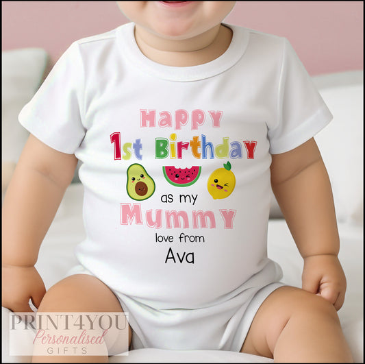 Personalised 1st birthday fruit design baby bib