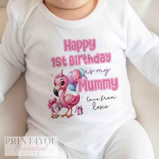 Personalised first birthday bib, printed with a name for baby's or a parent's first birthday as Mummy or Daddy.