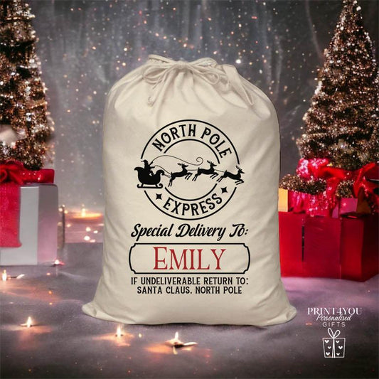 Personalised Christmas Santa Sack – North Pole Express Gift for Xmas Eve