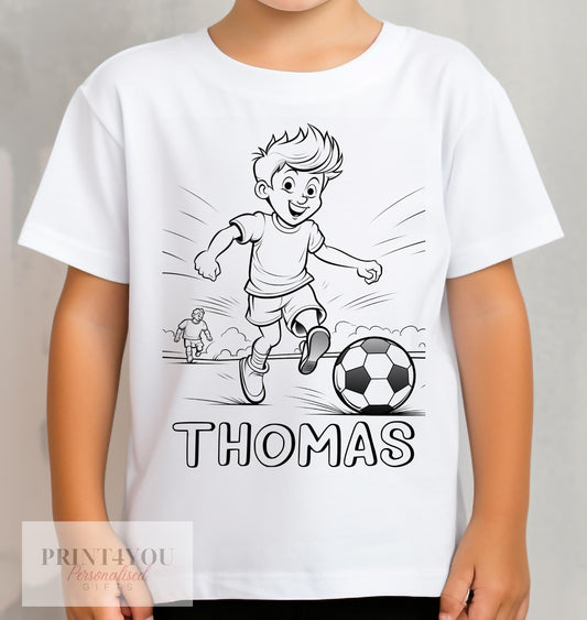 Personalised kids football colour-in t-shirt with washable pens, size 1-2 years