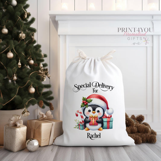 Cream canvas personalised Santa sack with drawstring closure, plain design ready for name personalisation, 70 x 50cm