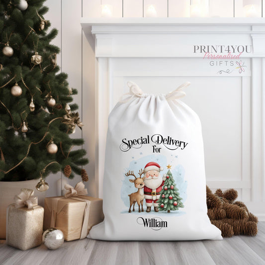 Cream canvas personalised Santa present sack with drawstring closure, plain design ready for name personalisation, 70 x 50cm