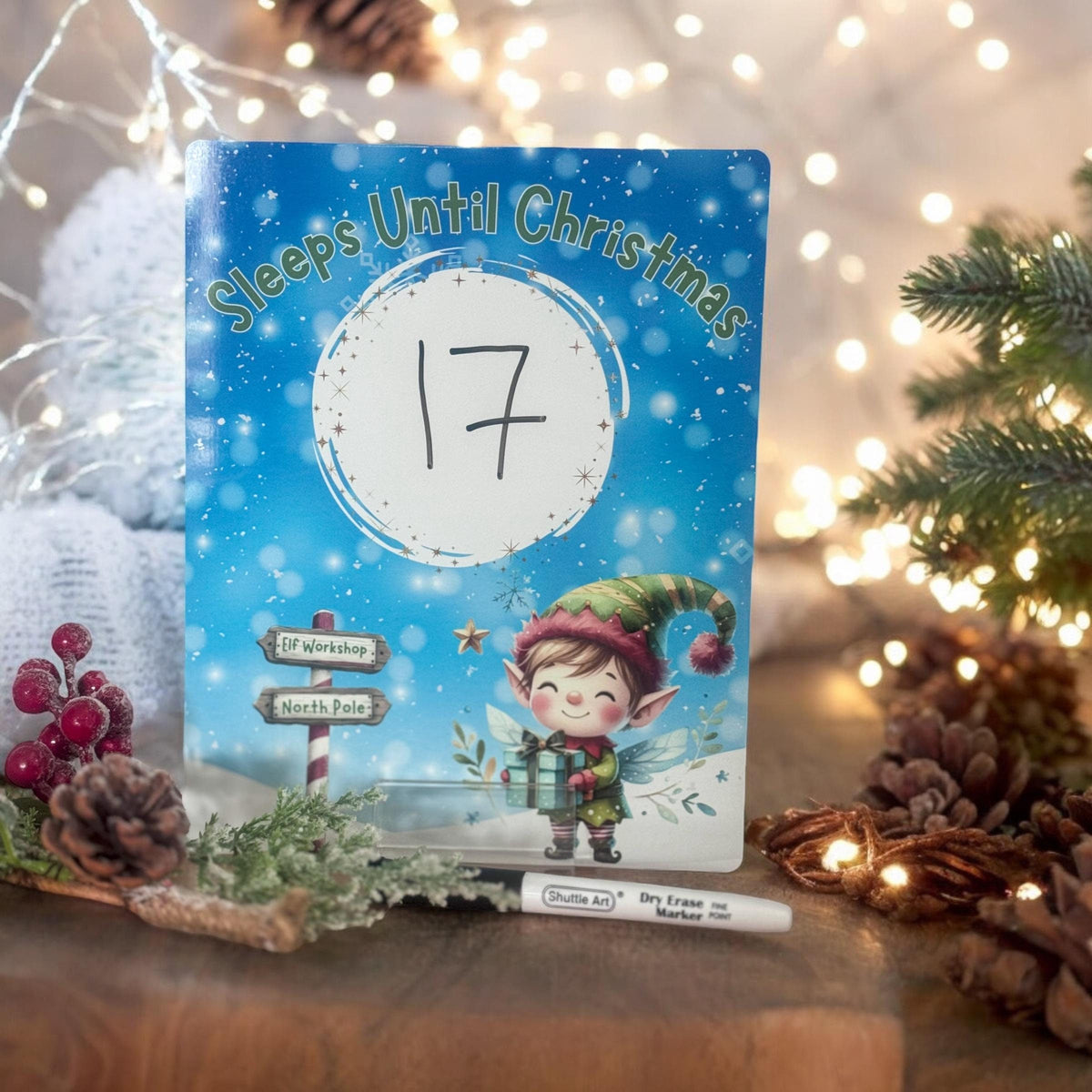 Magnetic wipe-clean Christmas countdown advent calendar board, board only option, aluminium surface