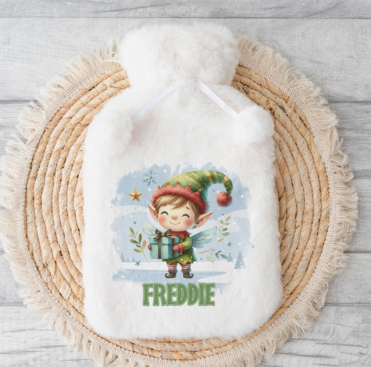 Personalised fluffy Christmas hot water bottle without gift box