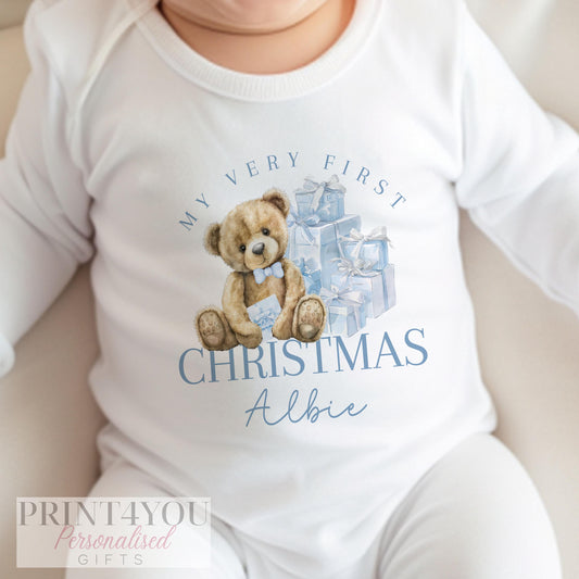 Personalised baby Christmas bib for a first Christmas morning, printed with your chosen wording.