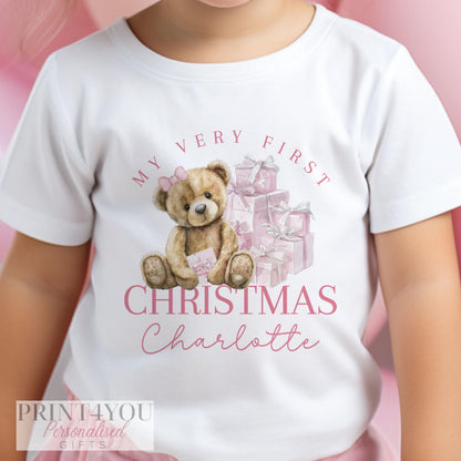 Personalised baby's first Christmas vest with custom name, festive design