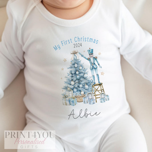 Personalised baby's first Christmas bib, printed with a custom name