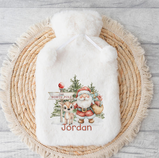 Personalised reindeer Christmas hot water bottle with fluffy cover, without gift box