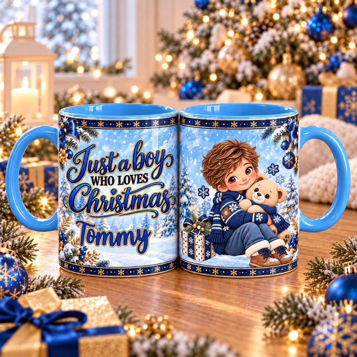 Just a Boy Who Loves Christmas mug – Teddy Hug design