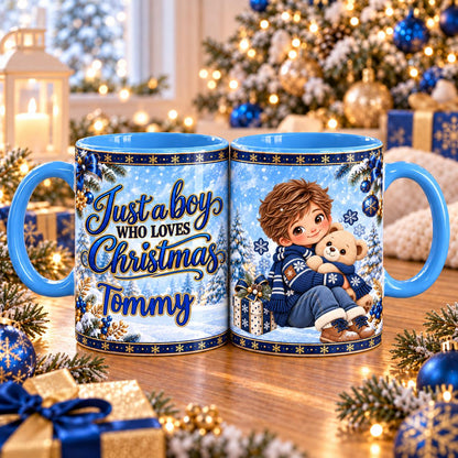Just a Boy Who Loves Christmas mug – Teddy Hug design