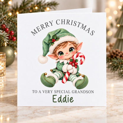 Personalised Baby Elf Christmas Card, Any Name & Relation