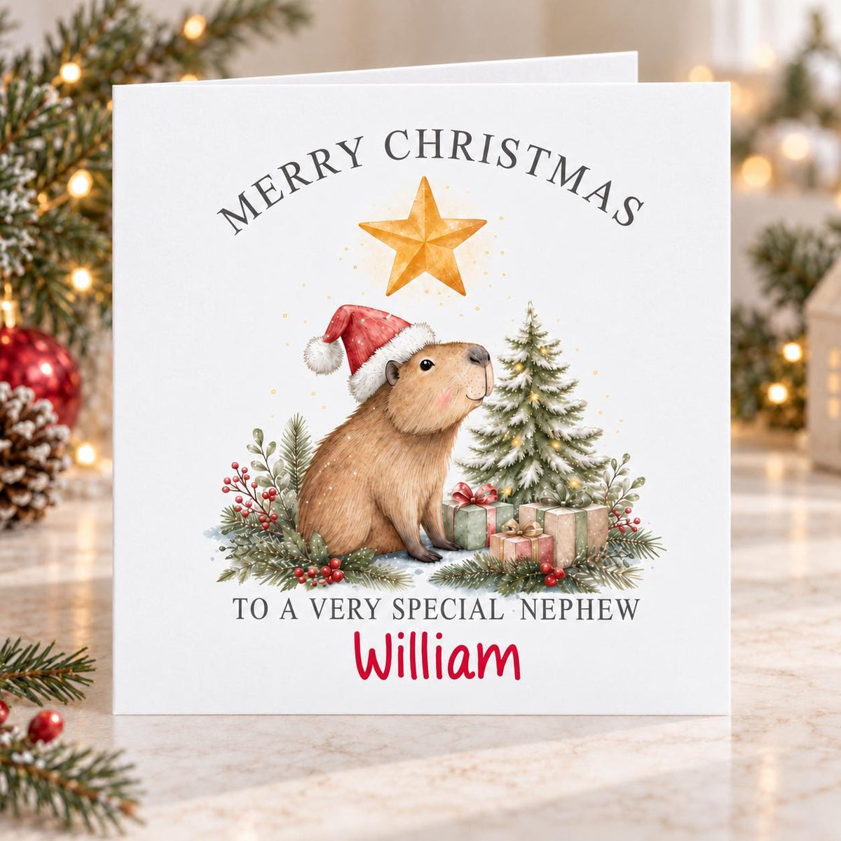 Personalised Capybara Christmas Card, Any Name & Relation
